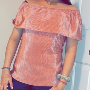 SAPPHIRE PINK POLYESTER OFF SHOULDER TOP